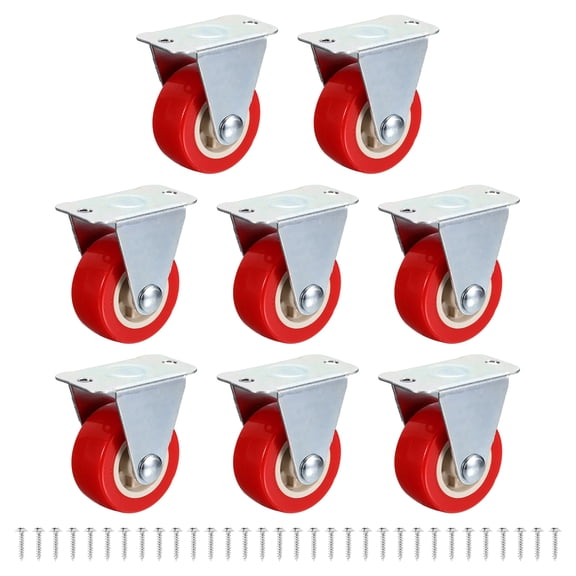 4pcs Rigid Caster Wheels (2.5 Inch) - Non-Swivel Top Plates Castors for Furniture Drawers Storage Bins DIY Project, Red