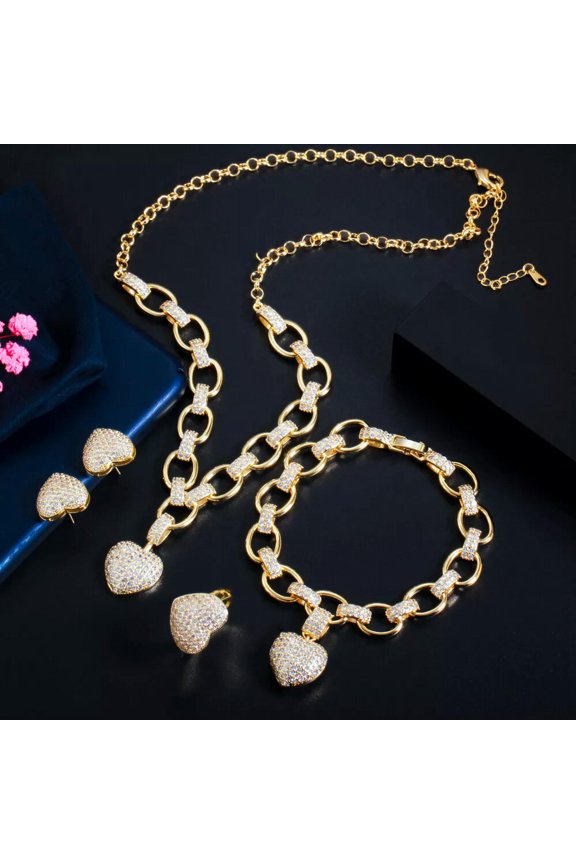4pcs Romantic CZ Zircon Love Heart Drop Charm Jewelry Set for Lover Lady Costume
