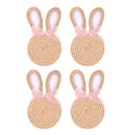 4pcs Rope Coasters Set, Heat Resistant round Drink Mats for Kitchen Dining Table, Reusable Bunny Ear Cup Mats for Spring Holiday and Farmhouse Decor