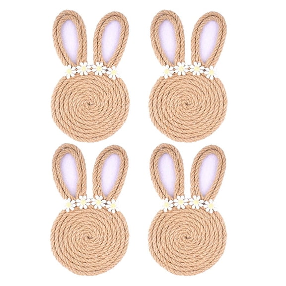 4pcs Rope Coasters Set, Heat Resistant round Drink Mats for Kitchen Dining Table, Reusable Bunny Ear Cup Mats for Spring Holiday and Farmhouse Decor