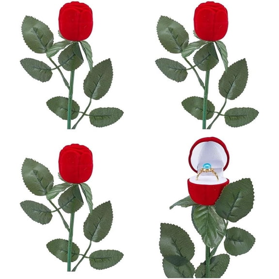 4pcs Rose Ring Box Red Rose Shape Earring Ring Jewelry Box Romantic Proposal Ring Case Gift Box Packaging for Valentine's day Women Wife Romantic Engagement Ceremony Wedding for DIY