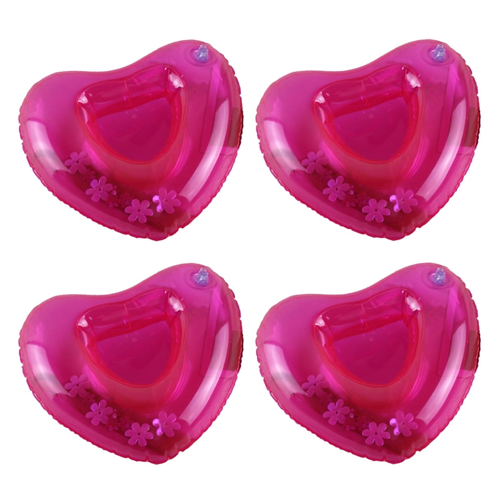 4pcs Rosy Inflatable Heart Shape Coasters Drink Cup Holder Beach