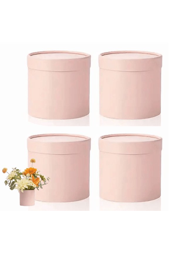 4pcs Round Flower Box Gift Bucket with Lids, Elegant Mini Flower Boxes, Round Bouquet Boxes, White Pink Black, Suitable for Weddings Parties Anniversaries Dinner Decorations Birthday Gifts Packaging