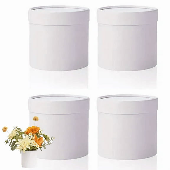 4pcs Round Flower Box Gift Bucket with Lids, Elegant Mini Flower Boxes, Round Bouquet Boxes, White Pink Black, Suitable for Weddings Parties Anniversaries Dinner Decorations Birthday Gifts Packaging