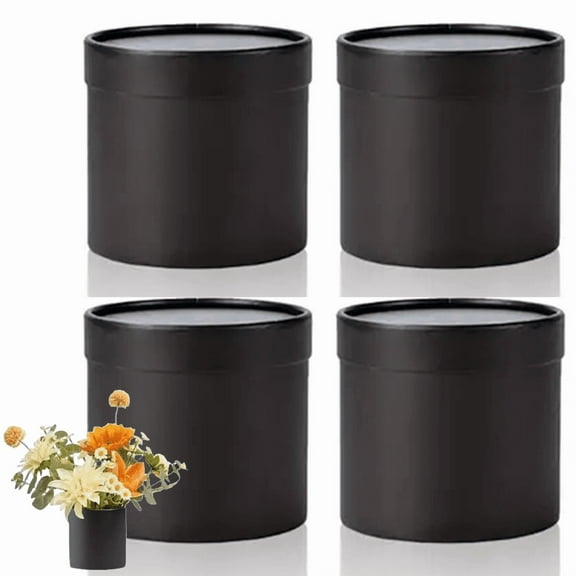 4pcs Round Flower Box Gift Bucket with Lids, Elegant Mini Flower Boxes, Round Bouquet Boxes, White Pink Black, Suitable for Weddings Parties Anniversaries Dinner Decorations Birthday Gifts Packaging