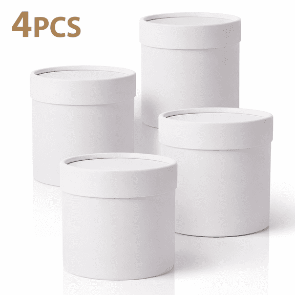 4pcs Round Flower Box Gift Bucket with Lids, Elegant Mini Flower Boxes, Round Bouquet Boxes, White Pink Black, Suitable for Weddings Parties Anniversaries Dinner Decorations Birthday Gifts Packaging