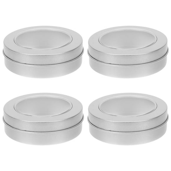 4pcs Round Tin Box with Lid Large Cookie Tin for Christmas Treats Canister with Clear Window Empty Tins for Holiday Cookies