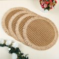 thumbnail image 1 of 4pcs Rustic Chic Jute Placemats with Fringe - Dia Round Boho Table Mats for Indoor & Outdoor Dining Decor - Farmhouse Linen and Paper Style, Easy to Clean, Durable, and Reusable, 1 of 1