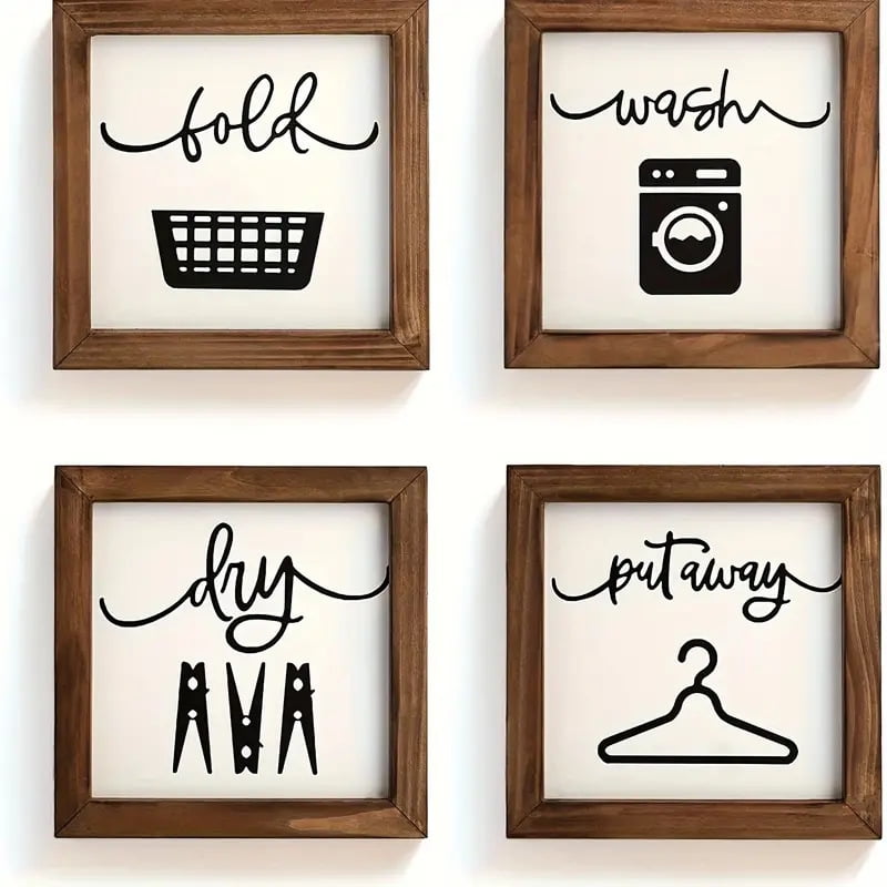 Rustic Black Wooden Laundry Room Wall Signs Set