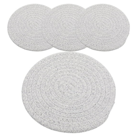 4pcs Rustic Round Coaster Wear-resistant Woven Placemat Home Cutlery Mat Dining Table Decor