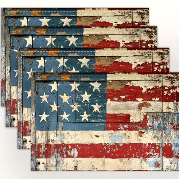 4pcs, Rustic Stars And Stripes Placemats, Fashion Print Pattern Table Mat, for Dining Table, Kitchen, Party, Indoor, Holiday, Dinner Parties And Home Decor (Table Mats) 12X18 Inch