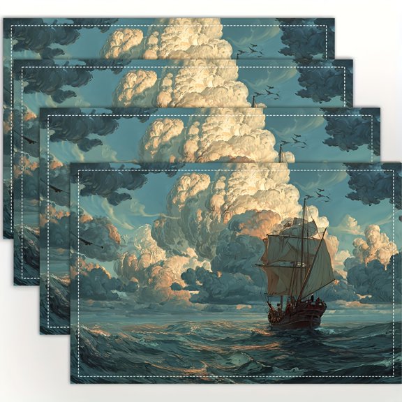 4pcs We Sail West Topic Placemats, Fashion Print Table Mats, 12x18 Inch Linen Place Mats for Dining Table, Kitchen, Party, Holiday, Dinner Parties, Home Decor