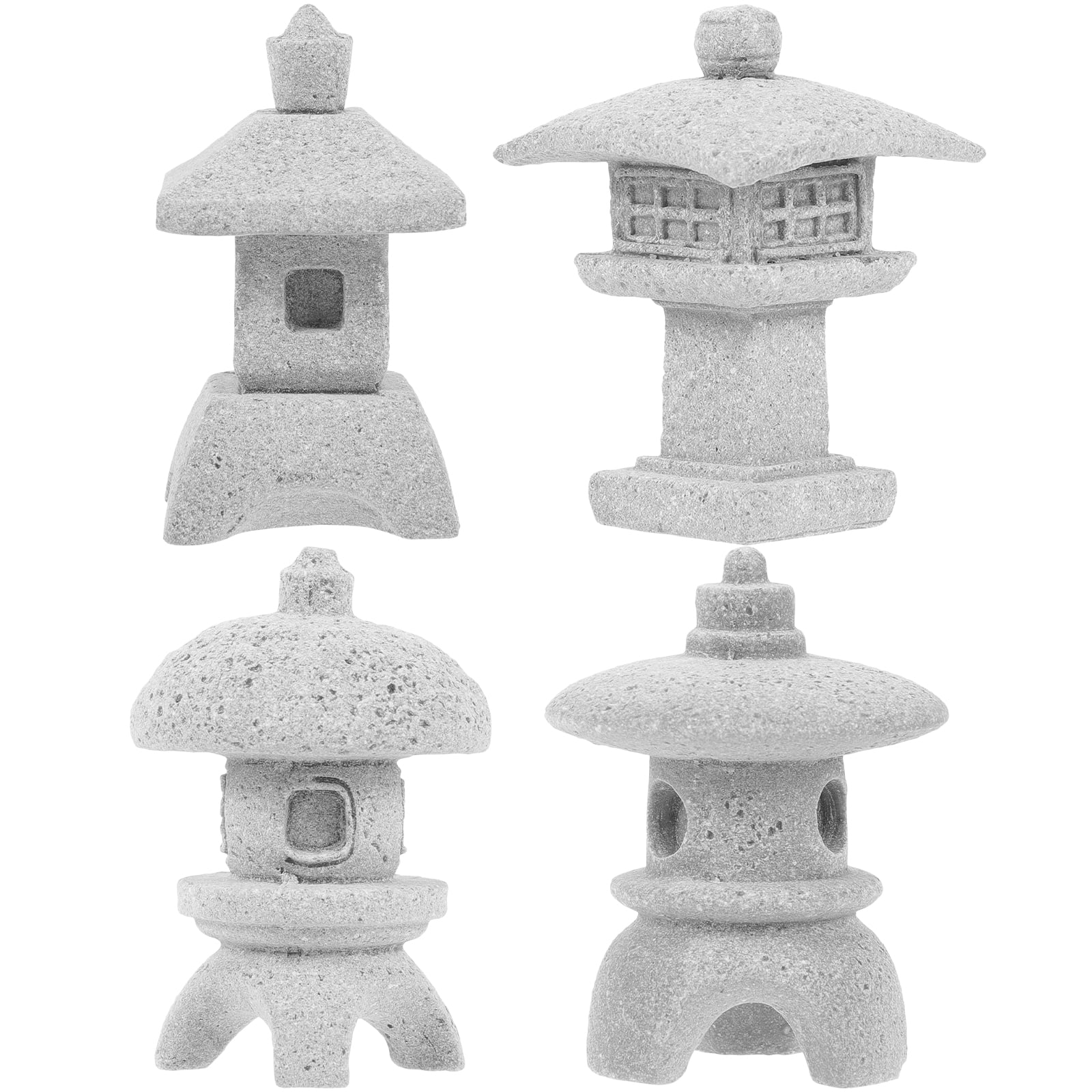 4pcs Sandstone Pagoda Mini Statue Stone Lantern Japanese Style Pagoda Lantern Yard Bonsai Decoration