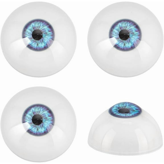 4pcs Scary Eyeballs 32mm Blue Realistic Eyes Acrylic Craft Eyes Half Round Human Eyes Large Eyeballs for Halloween Party Decoration Art Sculptures Props Puppets Jewelry Making