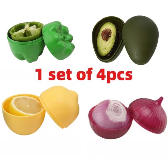 4pcs Sealed Food Storage Containers with Lids for Avocados, Onions, Lemons, Peppers