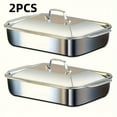 thumbnail image 1 of 4pcs Set of 2 Deep Dishes and 2 Handle-Lid Stainless Steel Rectangular Baking Pans | 6L Capacity, 16.14-Inch Deep Roasting Pan, Fish Grill Tray, Lasagna Dish, Dishwasher Safe, 1 of 11