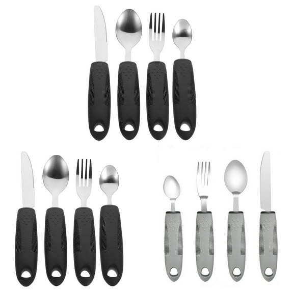 4pcs/Set Adaptive Utensils for Hand Tremors, Easy Grip Handle, Built Up Utensils for Adults, Elderly Tableware, Weighted Silverware for Hand Tremors, Parkinsons 3Set