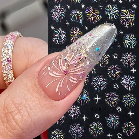 4pcs Set Aurora Color Fireworks 3D Embossed Nail Stickers - Japanese Nail Art for Winter & New Year Celebrations