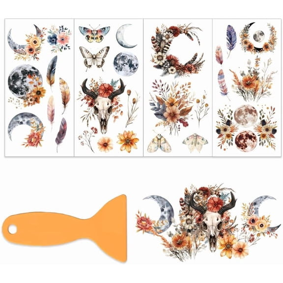 4pcs/Set Desert Moon Rub on Transfers for Furniture and Crafts 6x12 Inch Fantasy Theme Furniture Transfer Sticker Decals Transfer Stickers Rub on Decals for Wood Furniture Home Decoration for DIY