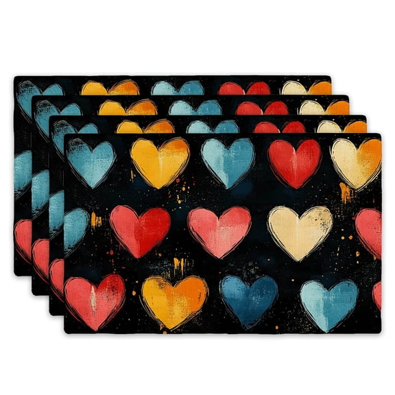4pcs Set Dining Table Placemats 12x18 Inches - Under a Dusky Sky Full of Stars, Colorful Hearts Like Fireflies Placemats,for Park Camping, Country Living, Garden, Outdoor Entertainment