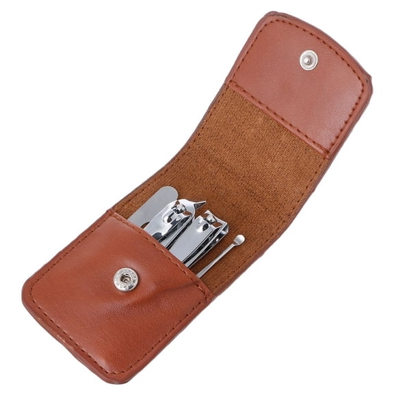4pcs/Set Pedicure Manicure Set Stainless Steel Nail Clippers File Ear Pick Kit with Leather Case 10x6cm