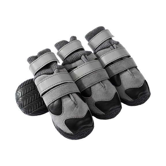 4pcs/Set Plush Dog Shoes Warm Insulation Nonslip Soles Adjustable Straps Snow Rain Adventure Breeds Boot for Outdoor