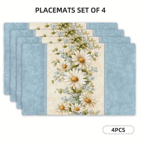 4pcs Set of Rectangular Placemats - Sweet Daisy Pattern Placemats, Suitable for Dining Table Kitchen Home Decoration (12 Inches X 18 Inches) - Home Kitchen Dining Table Accessories