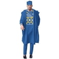 thumbnail image 1 of 4pcs Set Shirt Pants Suit Riche Ankara Embroidery Long Sleeve Tops Trouser with Hat African Men Dashiki Clothes WYN1884, 1 of 2