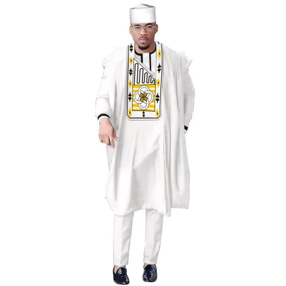 4pcs Set Shirt Pants Suit Riche Ankara Embroidery Long Sleeve Tops Trouser with Hat African Men Dashiki Clothes WYN1884