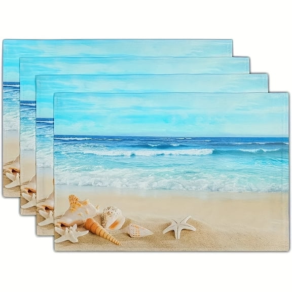 4pcs Set Summer Ocean Blue Coastal Marine Life Beach Theme Placemats Suitable for Home Kitchen Dining Indoor Outdoor Decor 12x18 Inches