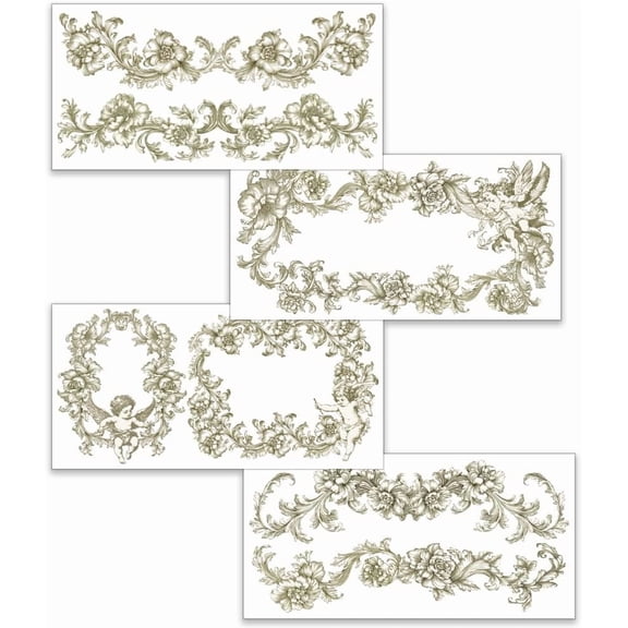 4pcs/Set Vintage Border Rub on Transfers for Furniture and Crafts 12x6 Inch Victorian Angel Furniture Decals Rub on Decals for Wood Furniture Home Decoration colorful DIY