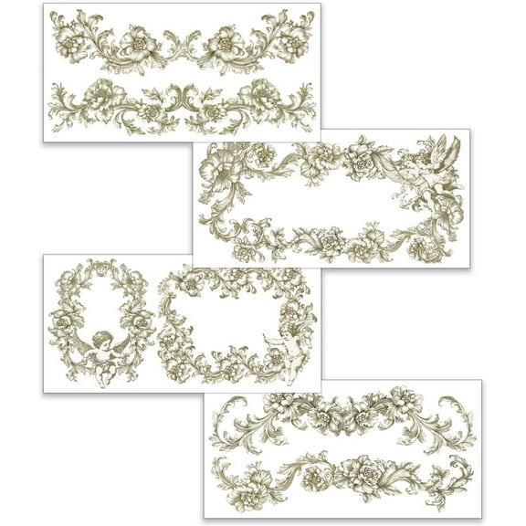 4pcs/Set Vintage Border Rub on Transfers for Furniture and Crafts 12x6 Inch Victorian Angel Furniture Decals Vintage Flower Stickers Rub on Decals for Wood Furniture Home Decoration Colorful DIY
