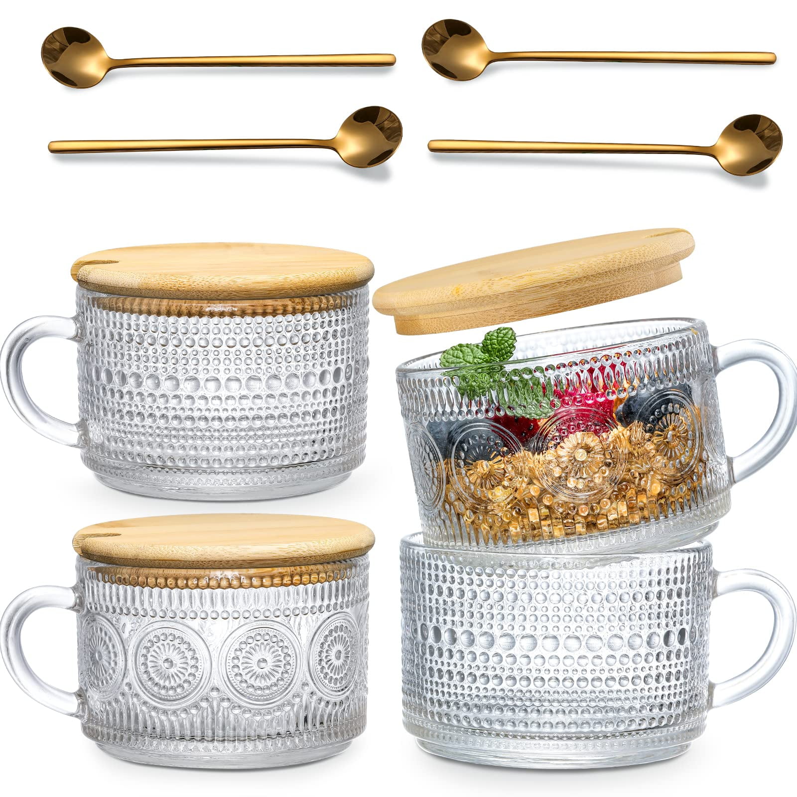 DUJUST 14 pcs Tea Set of 6 with Tea Tray & Spoons, Modern Diamond