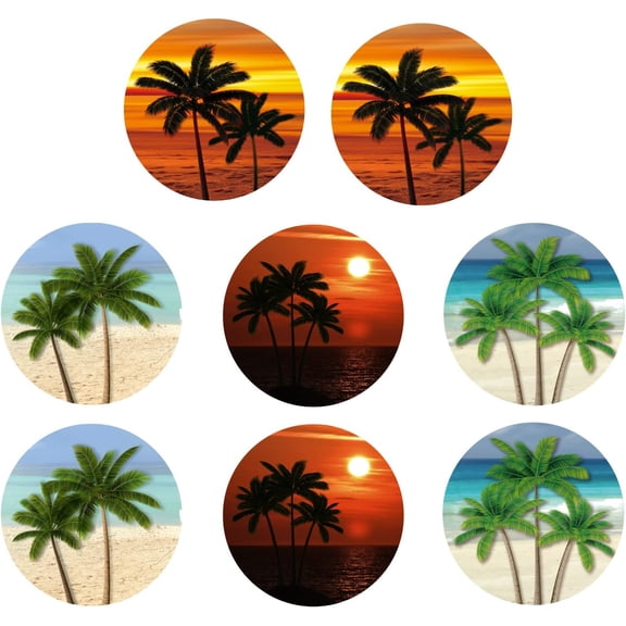 4pcs/Set Window Stickers Beach Coconut Tree Pattern Window Clings Island Scenery Floor Clings Self Adhesive Window for Window Decoration Against Collision Reminder 13.8"x9.5" Mixed Color 1set