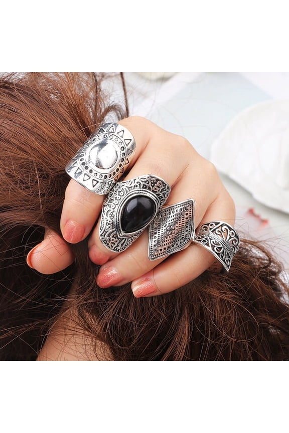 4pcs/Set Women Bohemian Vintage Silver Stack Rings Above Knuckle Rings