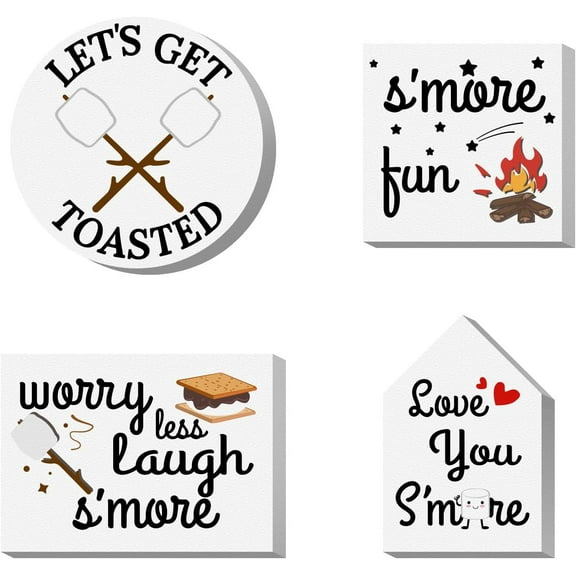 4pcs/Set Wood Sign Camping Farm Theme Tiered Tray Decor 3D Wood Sign for Craft Projects Signs DIY Projects Square Round Rectangle Polygon 3.9x3.9in Colorful DIY