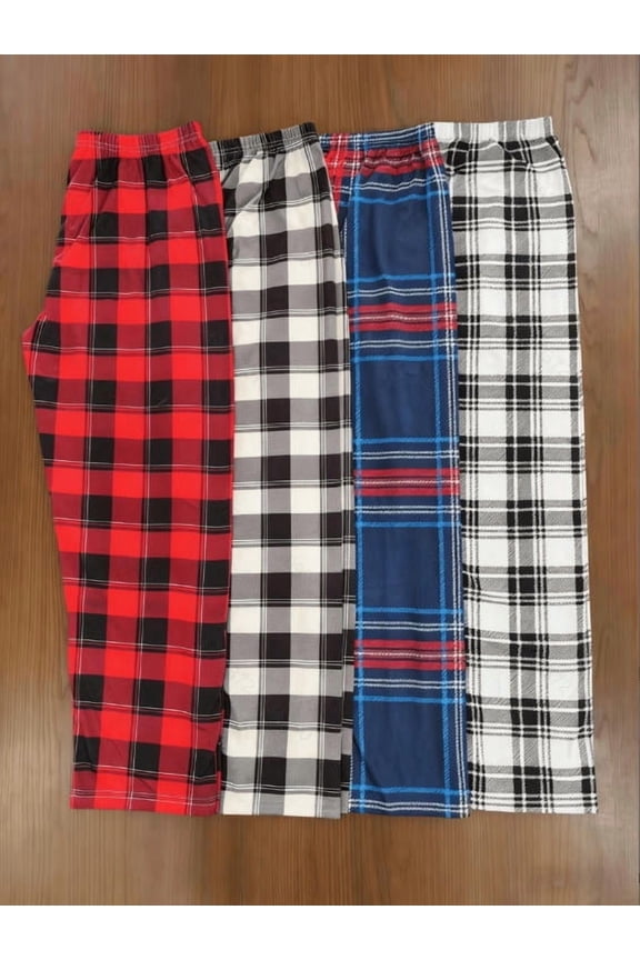 4pcs Set of Plaid-Printed Sleep Pants Features Skin-Friendly Fabric And a Relaxed Fit Pants Women Pants Women