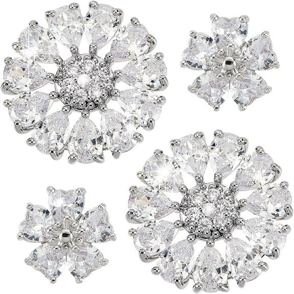 4pcs Shiny Rhinestone Buttons Rhinestone Embellishments Cubic Zircon Crystal Flower Buttons Applique Sew On Clothing Buttons for Crafts Dress Knitted Sweater Decoration