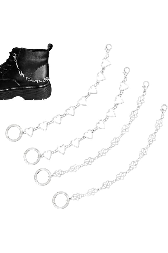 4pcs Shoe Chain Heart Link Shoe Charms Chains Strap Chains Decoration Sandals Chain with Spring Gate Rings