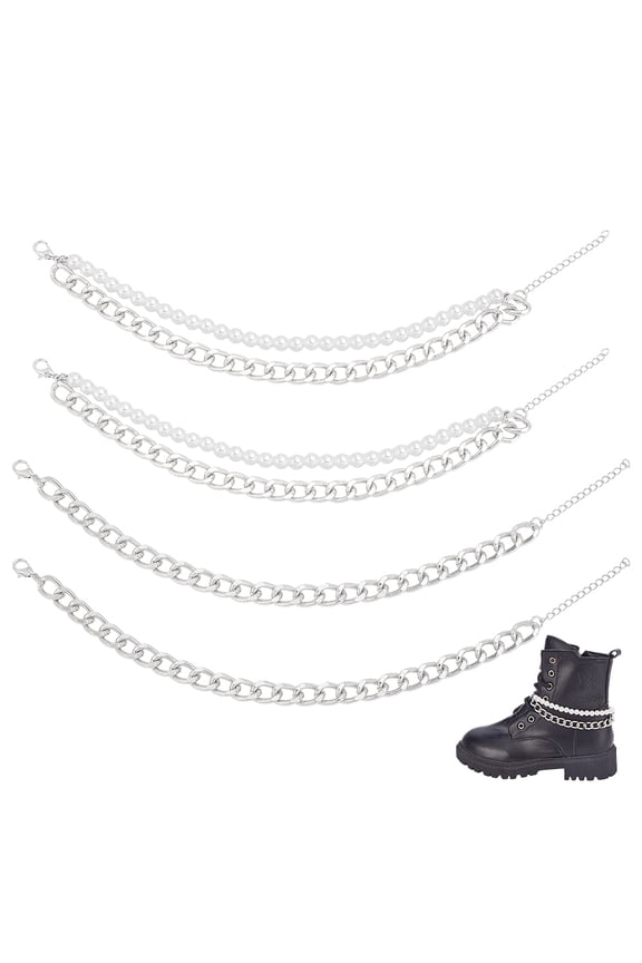 4pcs Shoe Chains Pearl Shoe Charms Chains 2 Styles Aluminum Strap Chain Metal Shoes Accessory Decor DIY
