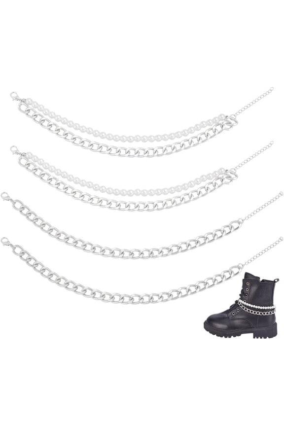 4pcs Shoe Chains Pearl Shoe Charms Chains 2 Styles Aluminum Strap Chain Metal Shoes Accessory Decor making