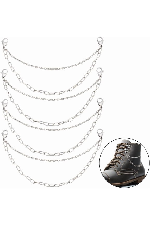4pcs Shoe Charms Chains Metal Shoelaces Chains Shoe Decoration Chains Punk DIY Buckle Shoe Charms Accessories for Sneakers Casual Clog Shoes Sandals Bags Bling Keychains Party Favors for DIY