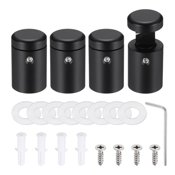 4pcs Side Clamp Standoffs, 3/4" x 1" Black Aluminum Standoff Screws Wall Sign Mounting Hardware Edge Grips for Acrylic Signs, Hanging Picture Frame