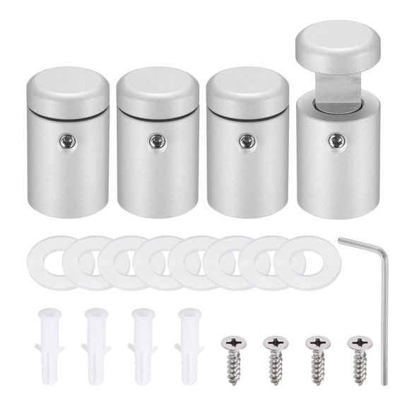 4pcs Side Clamp Standoffs, 3/4" x 1" Silver Aluminum Standoff Screws Wall Sign Mounting Hardware Edge Grips for Acrylic Signs, Hanging Picture Frame