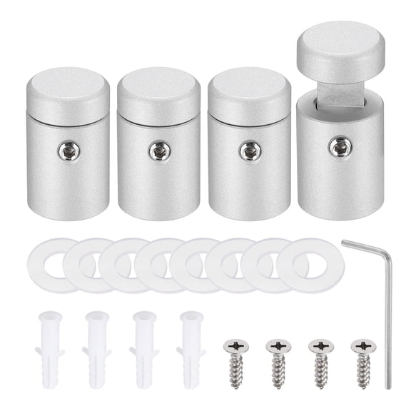 4pcs Side Clamp Standoffs, 5/8" x 3/4" Silver Aluminum Standoff Screws Wall Sign Mounting Hardware Edge Grips for Acrylic Signs, Hanging Picture Frame