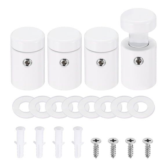 4pcs Side Clamp Standoffs, 5/8" x 3/4" White Aluminum Standoff Screws Wall Sign Mounting Hardware Edge Grips for Acrylic Signs, Hanging Picture Frame, Advertising