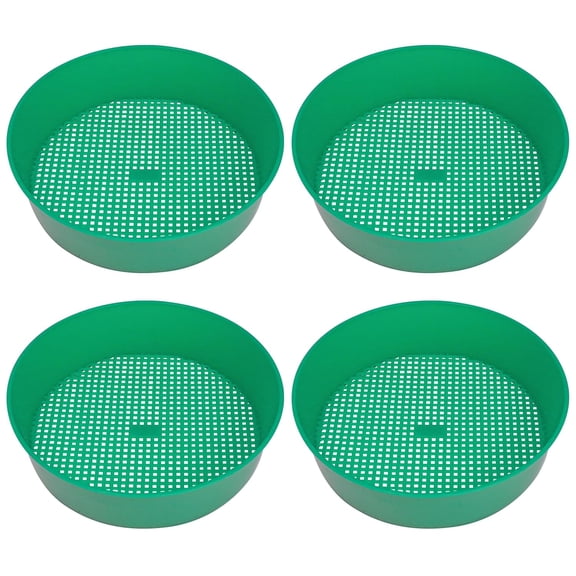 4pcs Sifter for Rocks, Sifting Pan, Fossil Soil Sieves Screen for Gardening, Fine Classifier Compost Strainer, Round Plastic Riddle Work Tray Small Set for Dirt Sand Mealworm Casting Gravel, Green