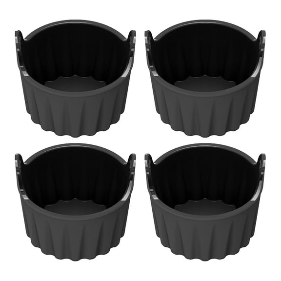 4pcs Silicone Air Fryer Baking Ramekins Set with Handles, Nonstick Cups for Eggs Muffins Cupcakes Puddings Tarts Custards, Reusable Bakeware(Black)