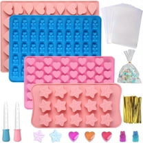 4pcs Silicone Candy Molds Gummy Bear Moulds with 2 Pipettes 50 Transparent Pockets 50 Torsion Bars for DIY Sweets Chocolate Jelly Kitchen Baking Set