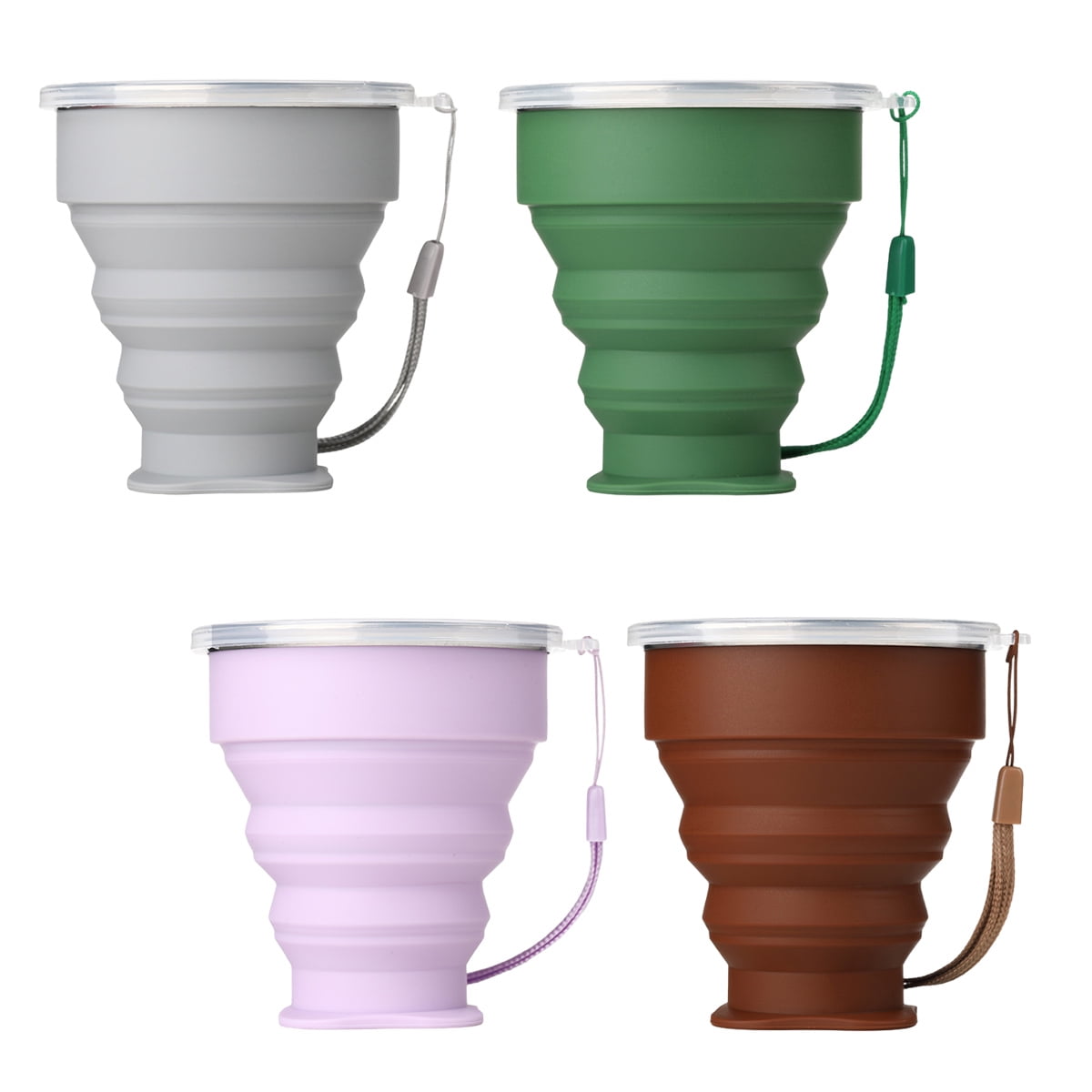 4pcs Silicone Collapsible Travel Cup, Folding Camping Cup with Lid, Expandable Drinking Cup Set
